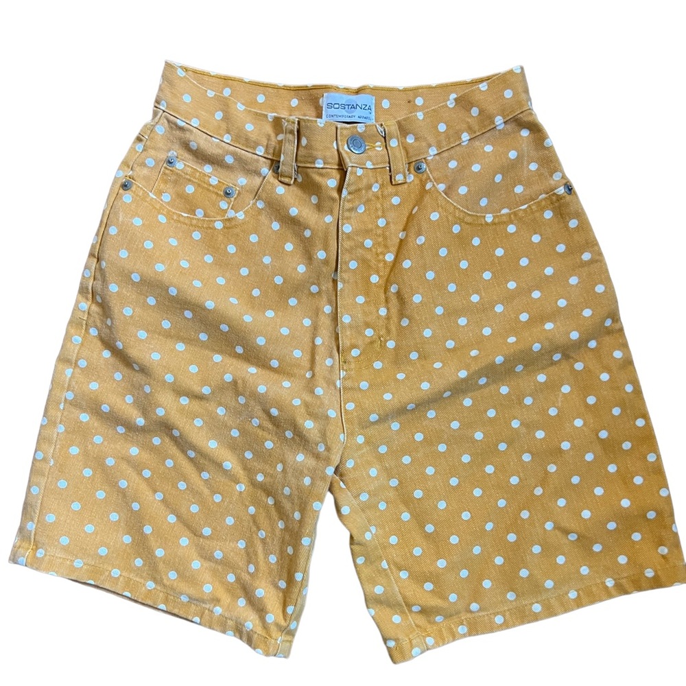 Vintage 90s Sostanza Mustard Polka dot High Waisted Bermuda Shorts